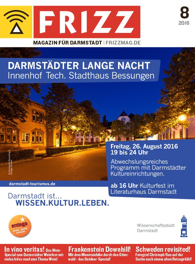 Das Stadt- und Kulturmagazin für Darmstadt und Rhein-Main-Neckar erscheint seit April 1983 monatlich und kostenlos zum Mitnehmen. Aus der Stadt, für die Stadt - von Darmstädtern für Darmstädter!