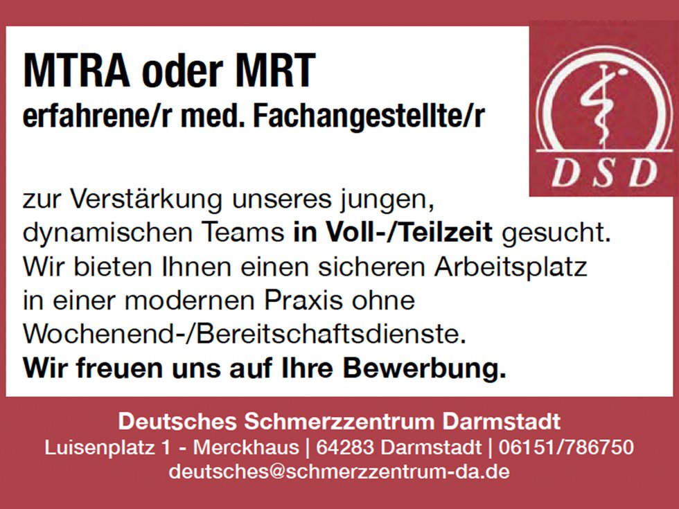 Stellenangebot: MTRA oder MRT erfahrene/r med. Fachangestellte/r