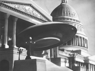 Radenko Milak, Earth vs. The flying Saucers (1956), Aquarell 36x50 cm