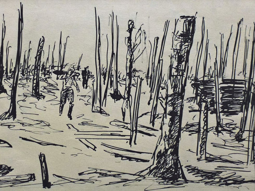 Karl Scheld, Schlachtfeld, Tusche, 1917
